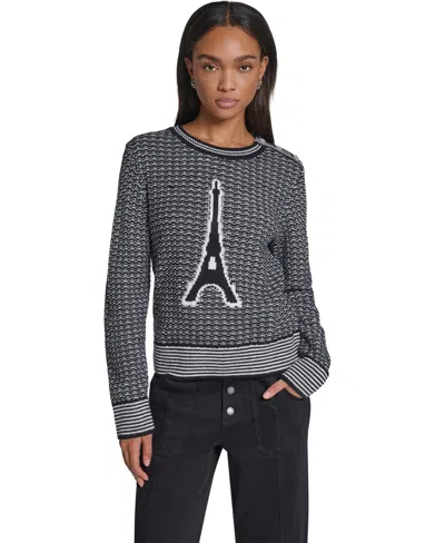 Karl Lagerfeld Women's Eiffel Tower-graphic Crewneck Long-sleeve Sweater In Black