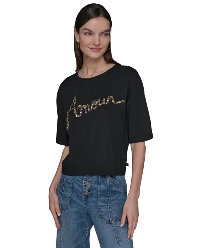 Karl Lagerfeld Women's Embellished Amour T-shirt In Black