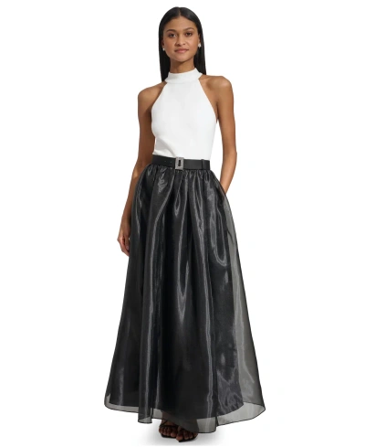 Karl Lagerfeld Women's Embellished-belt Organza Gown In Soft White Black
