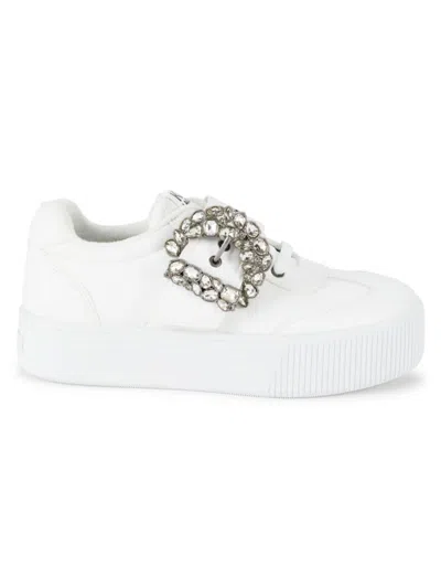 Karl Lagerfeld Women's Embellished Buckle Platform Sneakers In Bright White