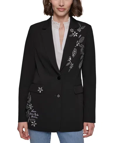 Karl Lagerfeld Women's Embellished Button-front Blazer In Black