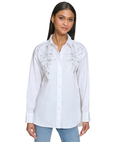 Karl Lagerfeld Women's Embellished Button-front Top In White