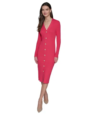 Karl Lagerfeld Women's Embellished-button Sweater Dress In Teaberry
