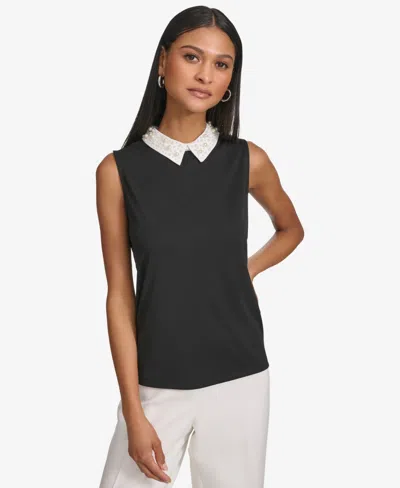 Karl Lagerfeld Women's Embellished Collar Sleeveless Blouse In Black