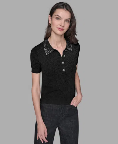 Karl Lagerfeld Women's Embellished Collar Sweater In Black
