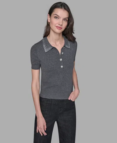 Karl Lagerfeld Women's Embellished Collar Sweater In Gray