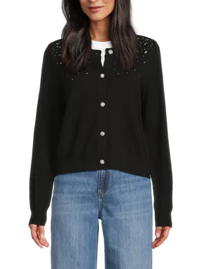 Karl Lagerfeld Women's Embellished Cotton-blend Cardigan In Black