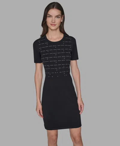 Karl Lagerfeld Women's Embellished Crew Neck Sweater Dress In Black