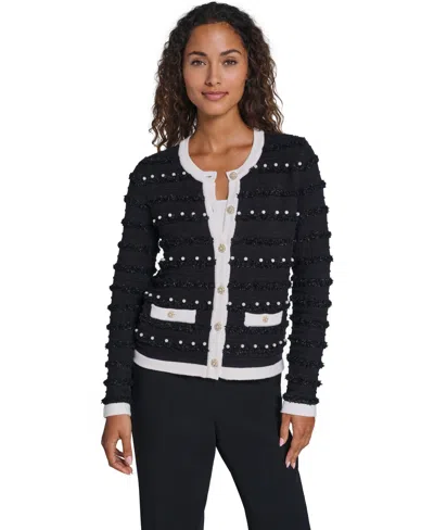 Karl Lagerfeld Women's Embellished Crewneck Cardigan Sweater In Black