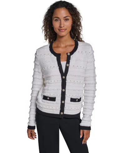 Karl Lagerfeld Women's Embellished Crewneck Cardigan Sweater In White