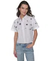Karl Lagerfeld Women's Embellished Cropped Button-down Shirt In White
