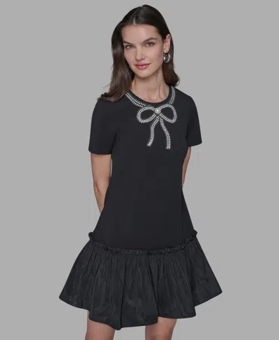Karl Lagerfeld Women's Embellished Flounce-hem A-line Dress In Black