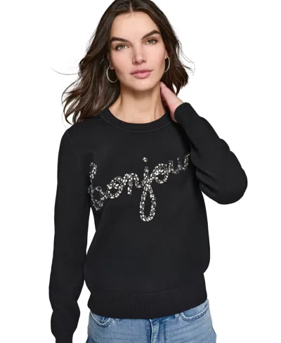 Karl Lagerfeld Women's Embellished Graphic Sweater In Black