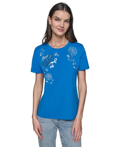 Karl Lagerfeld Women's Embellished Graphic T-shirt In French Blue