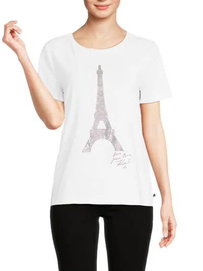 Karl Lagerfeld Women's Embellished Graphic Tee In White