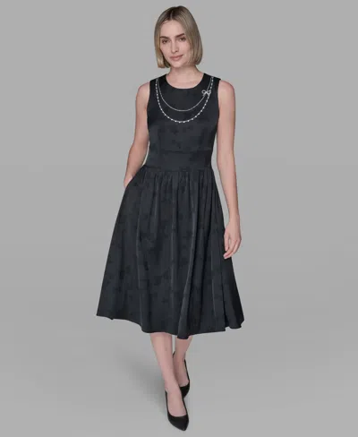 Karl Lagerfeld Women's Embellished Jacquard Fit And Flare Dress In Black
