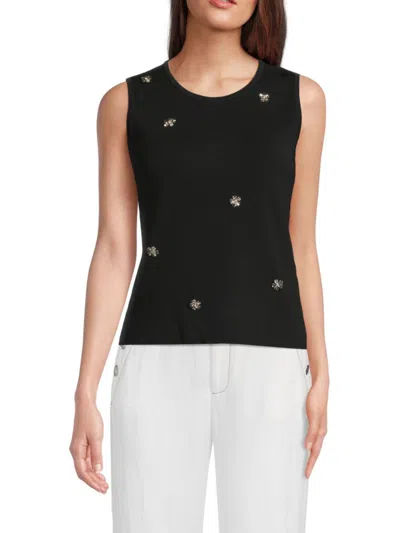 KARL LAGERFELD WOMEN'S EMBELLISHED KNIT SLEEVELESS TOP