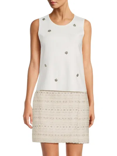 Karl Lagerfeld Women's Embellished Knit Sleeveless Top In Soft White