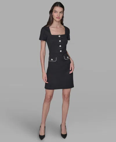 Karl Lagerfeld Women's Embellished Knit Tweed A-line Dress In Black