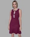 Karl Lagerfeld Women's Embellished Knit Tweed A-line Dress In Burgundy