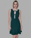 Karl Lagerfeld Women's Embellished Knit Tweed A-line Dress In Green