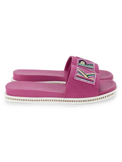 Karl Lagerfeld Women's Embellished Logo Slides In Cactus Flower