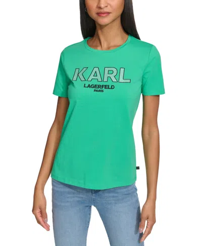 Karl Lagerfeld Women's Embellished-logo Tee In Kelly