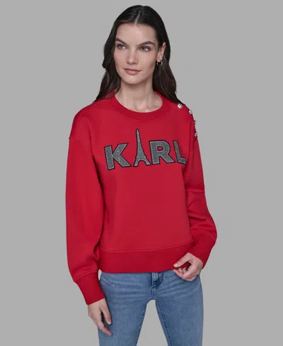 Karl Lagerfeld Women's Embellished Long Sleeve Sweatshirt In Red