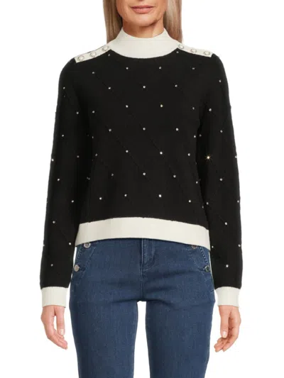 Karl Lagerfeld Women's Embellished Mock Turtleneck Sweater In Black