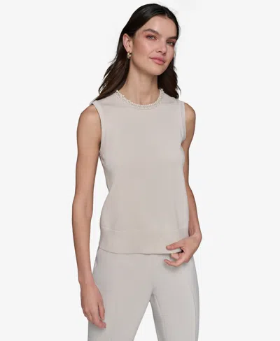 Karl Lagerfeld Women's Simulated Pearl Tank In Soft White