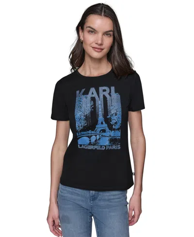 Karl Lagerfeld Women's Embellished Paris Scene Graphic T-shirt In Black  Blue