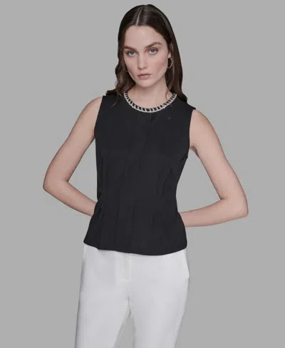 Karl Lagerfeld Women's Embellished Pleated Top In Black