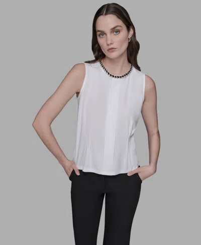 Karl Lagerfeld Women's Embellished Pleated Top In White