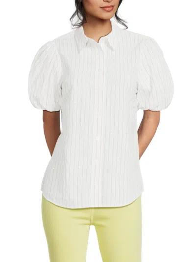 Karl Lagerfeld Women's Embellished Puff-sleeve Shirt In White