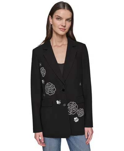 KARL LAGERFELD WOMEN'S EMBELLISHED ROSE MOTIF BLAZER