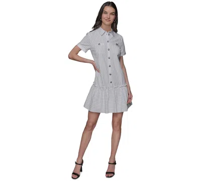 Karl Lagerfeld Women's Embellished Shirred Shirtdress