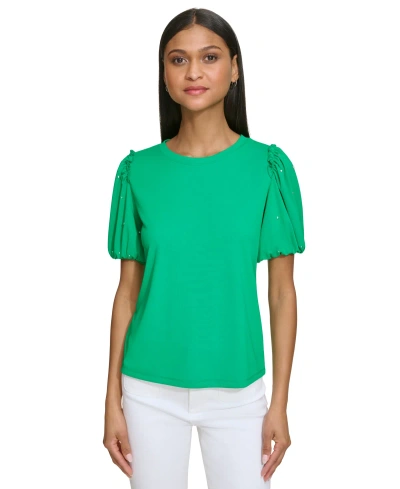 Karl Lagerfeld Women's Embellished-sleeve T-shirt In Kelly
