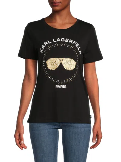 Karl Lagerfeld Women's Embellished Sunglasses T-shirt In Black