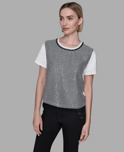 Karl Lagerfeld Women's Embellished Top In Gray