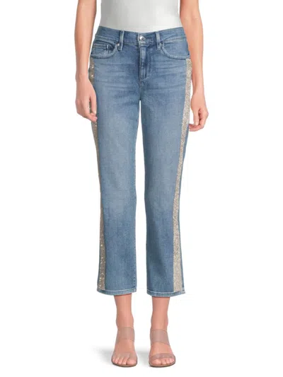 Karl Lagerfeld Women's Embellished Trim Cropped Jeans In Blue