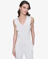Karl Lagerfeld Women's Embellished V-neck Ribbed Knit Sleeveless Top