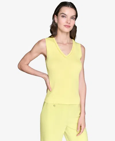 Karl Lagerfeld Women's Embellished V-neck Ribbed Knit Sleeveless Top