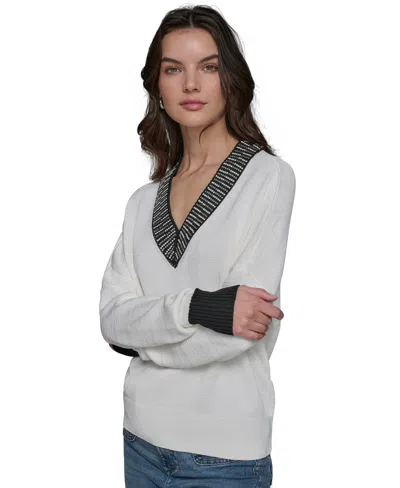 Karl Lagerfeld Women's Embellished V-neck Sweater In Soft White