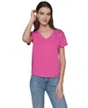 Karl Lagerfeld Women's Embellished V-neck T-shirt In Bright Fuschia