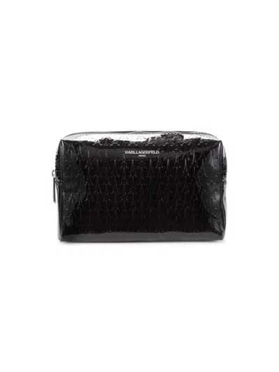 Karl Lagerfeld Women's Embossed Patent Leather Cosmetic Case In Black