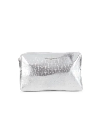 Karl Lagerfeld Women's Embossed Patent Leather Cosmetic Case In Silver