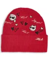 Karl Lagerfeld Women's Embroidered Beanie In Red