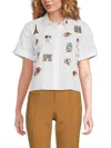 Karl Lagerfeld Women's Embroidered Camp Shirt In White