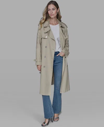 Karl Lagerfeld Women's Embroidered Collar Trench Coat In Gray