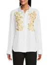 Karl Lagerfeld Women's Cotton Embroidered Button-front Top In Gold